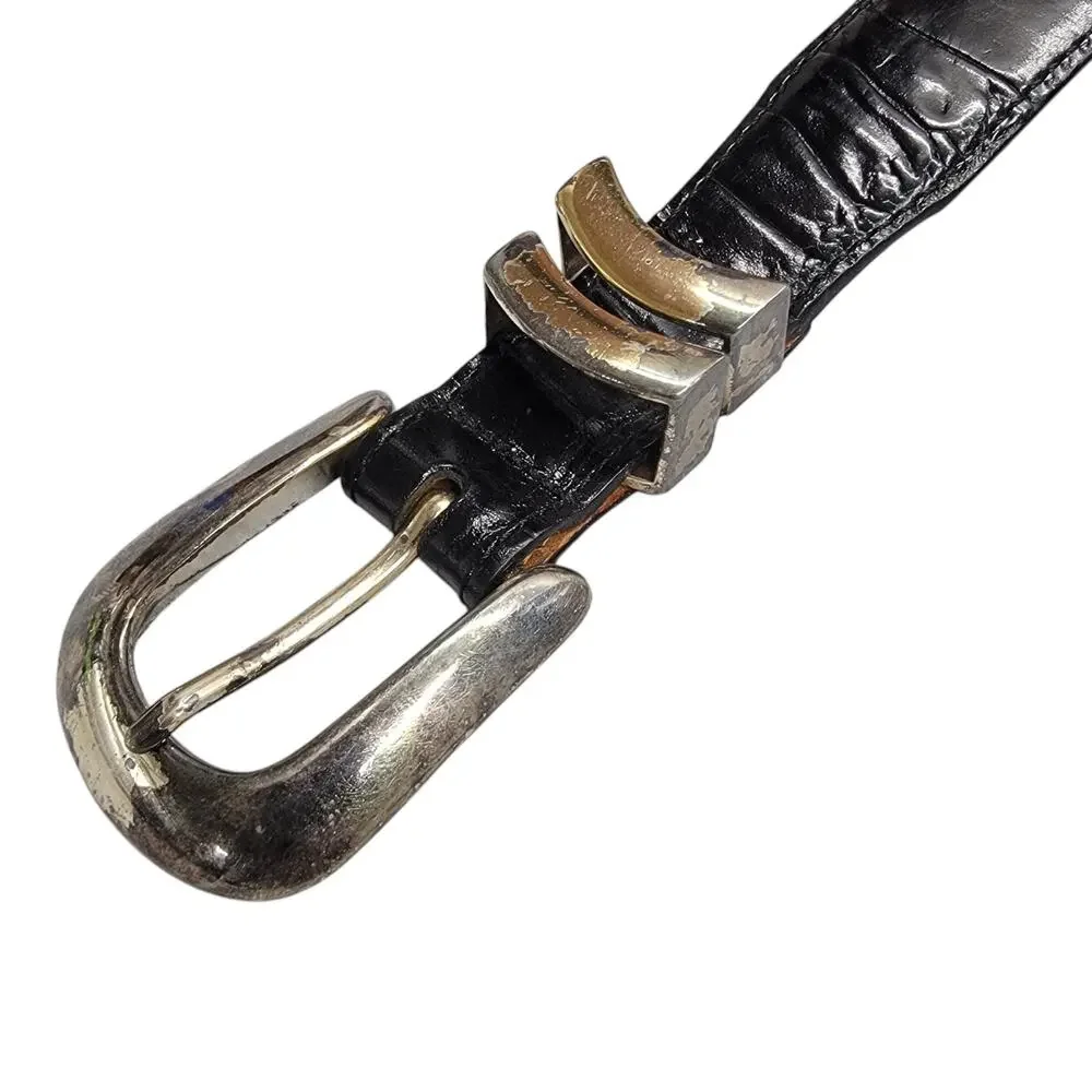 Vintage Brighton Onyx Mens Black Leather Belt Size 40 Croc Embossed USA Made